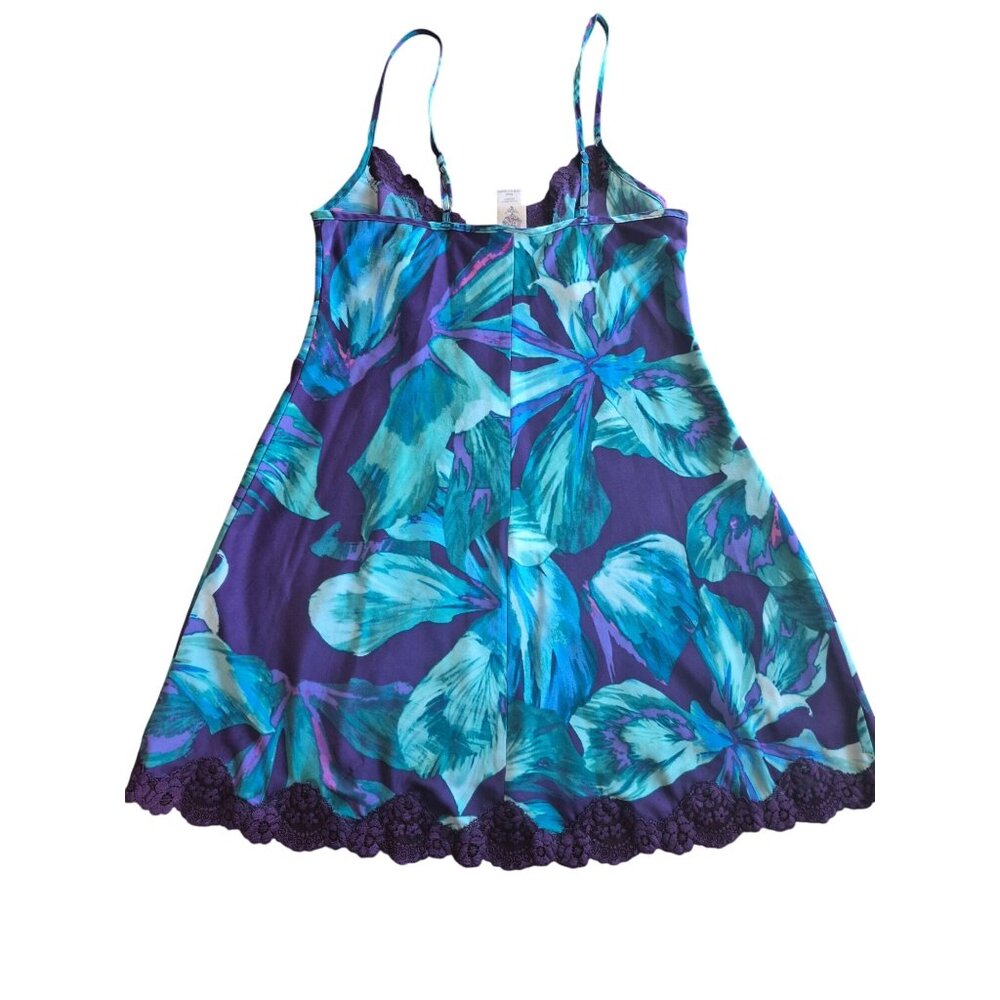 In Bloom By Jonquil Purple Floral Lace Trim Chemise Small